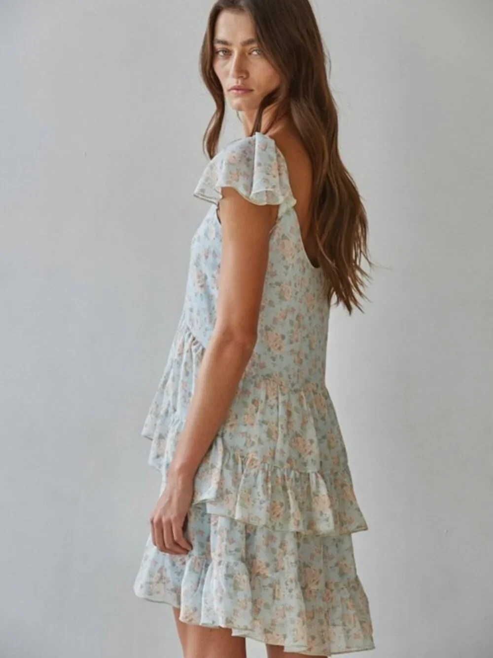 NWT Boutique: By Together Petalune Ruffle Floral Mini Dress - Light Blue - Picture 4 of 4